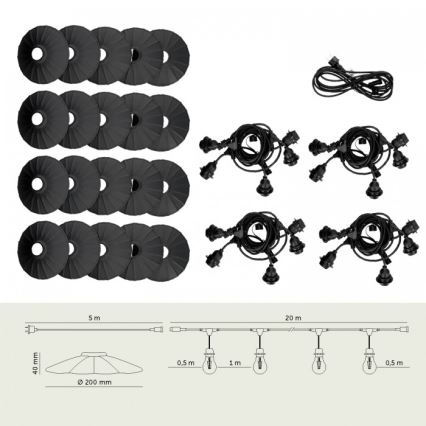 Ghirlandă decorativă pentru exterior CRETE, 20 x E27, 230 V, 25 m, IP44