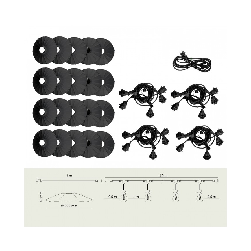 Ghirlandă decorativă pentru exterior CRETE, 20 x E27, 230 V, 25 m, IP44