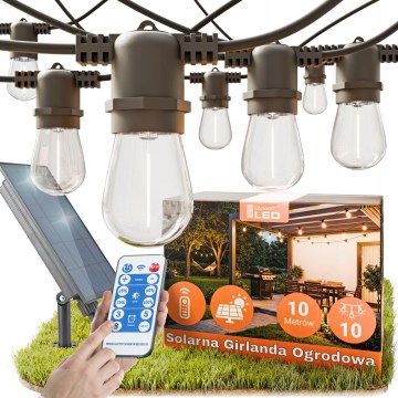 Ghirlandă decorativă solară LED reglabilă 10xE27/0,3W/3/5V USB 2400 mAh 10,62 m IP65 negru + telecomandă