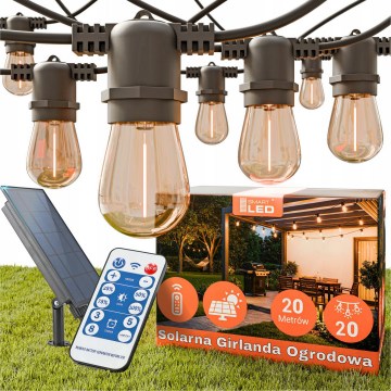 Ghirlandă decorativă solară LED reglabilă 20xE27/0,3W/3/5V USB 2400 mAh 20,62 m IP65 neagră + telecomandă