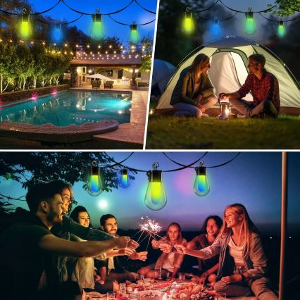Ghirlandă decorativă solară LED RGB reglabilă 15xLED/18 funcții USB 6 m IP44 neagră + telecomandă