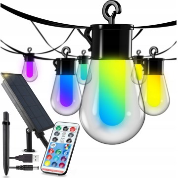 Ghirlandă decorativă solară LED RGB reglabilă 15xLED/18 funcții USB 6 m IP44 neagră + telecomandă