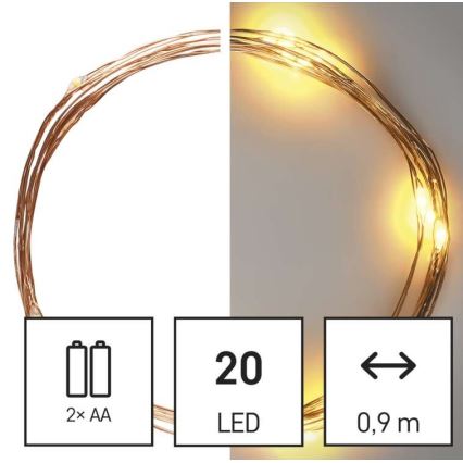 Ghirlandă LED, 20 LED, 2,4 m, alb cald