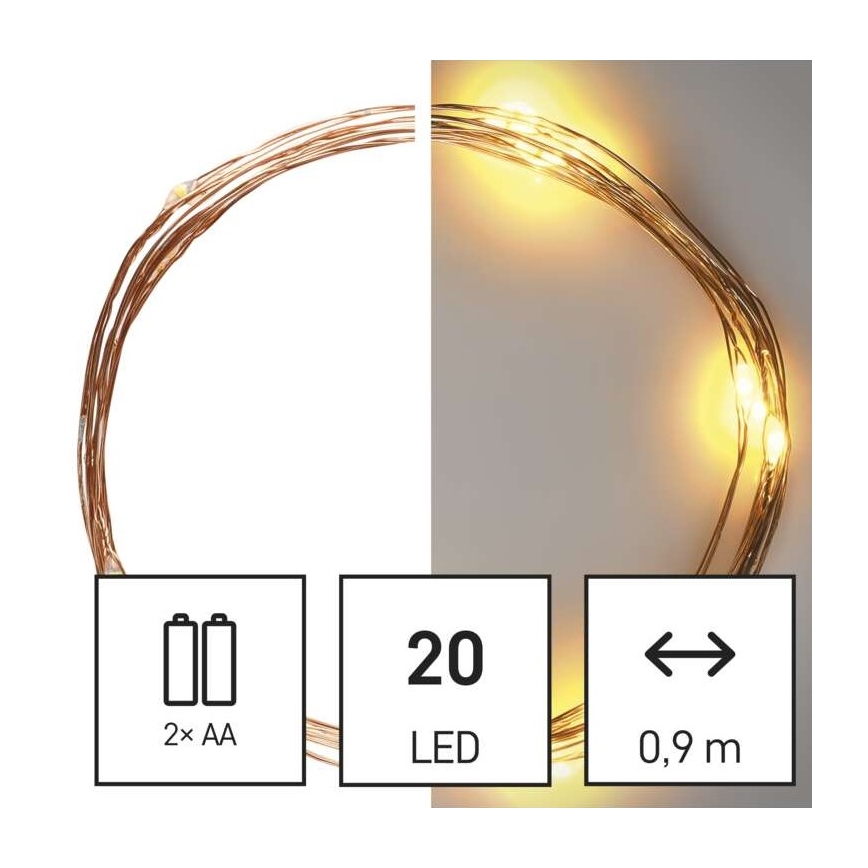 Ghirlandă LED, 20 LED, 2,4 m, alb cald