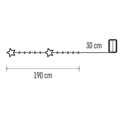 Ghirlandă LED, 20 LED, alimentare 2x AA, 2,2 m, alb cald