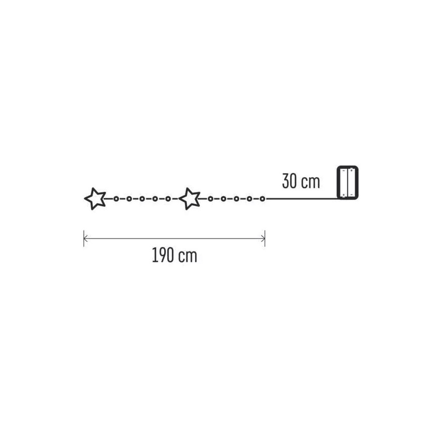 Ghirlandă LED, 20 LED, alimentare 2x AA, 2,2 m, alb cald
