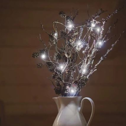 Ghirlandă LED, 20 LED, alimentare 2x AA, 2,4 m, alb rece