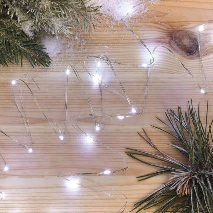 Ghirlandă LED, 20 LED, alimentare 2x AA, 2,4 m, alb rece