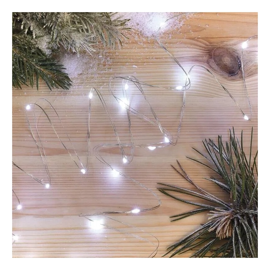 Ghirlandă LED, 20 LED, alimentare 2x AA, 2,4 m, alb rece