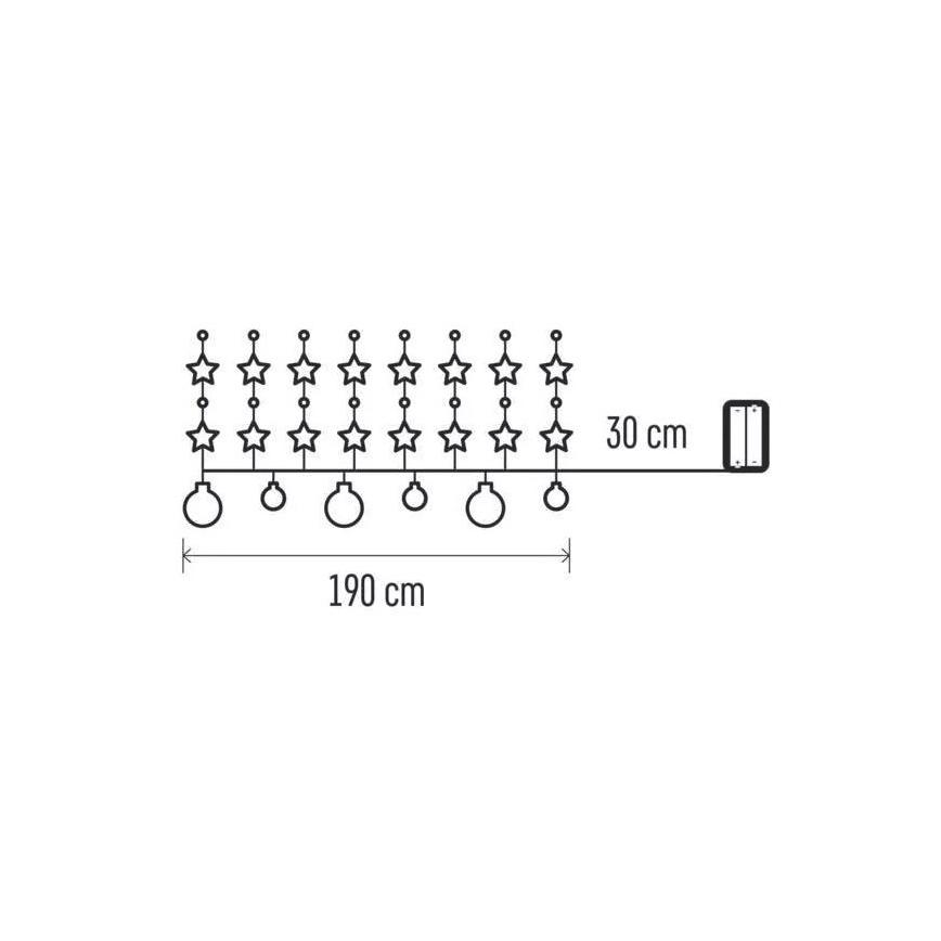 Ghirlandă LED 20 LED-uri, alimentată cu 2 baterii AA, 2,2 m, alb cald