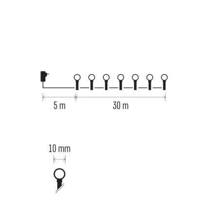 Ghirlandă LED 300 LED, 35 m, 8 funcții, alb rece