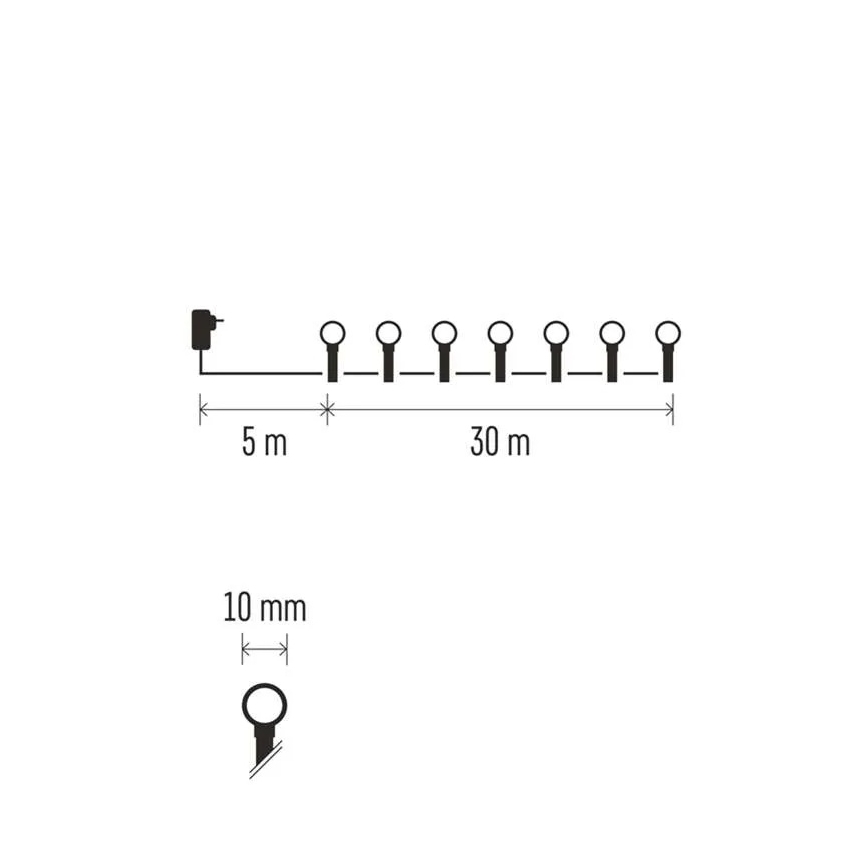 Ghirlandă LED, 300 LED-uri, 8 funcții, 35 m, IP44, alb cald