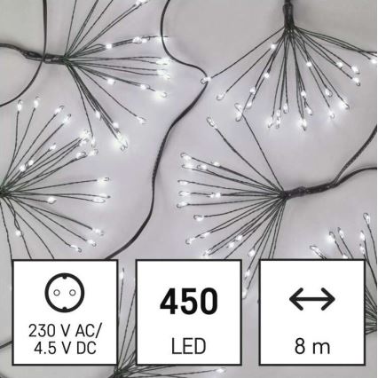 Ghirlandă LED, 450 LED, 8+3 m, alb rece