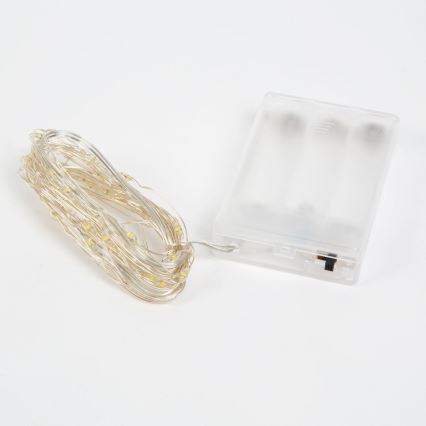 Ghirlandă LED cu 50 de LED-uri, alimentare 3xAA, 5,25 m, alb rece