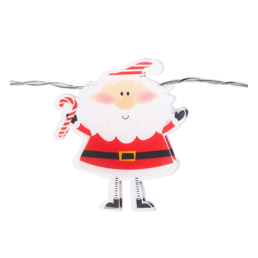 Ghirlandă LED de Crăciun, 10 LED, 1,35 m, alimentare 2x AA, alb cald, Moș Crăciun