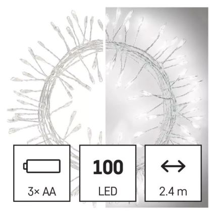 Ghirlandă LED de Crăciun 100xLED/3xAA 2,7 m alb rece