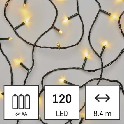 Ghirlandă LED de Crăciun pentru exterior 120xLED/3xAA 8,9 m IP44 alb cald
