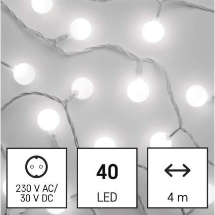 Ghirlandă LED de Crăciun pentru exterior, 40 x LED/9 m, IP44, alb rece