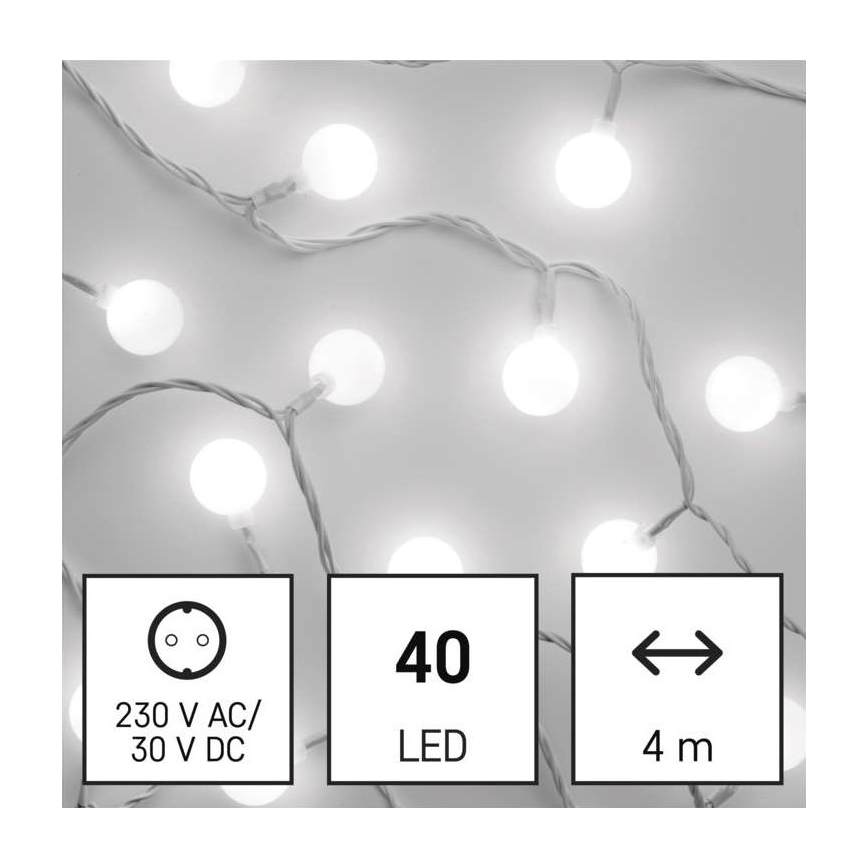 Ghirlandă LED de Crăciun pentru exterior, 40 x LED/9 m, IP44, alb rece