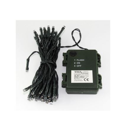 Ghirlandă LED de exterior, 100 LED, 2 funcții, 3xAA, 10,8 m, IP44, alb rece