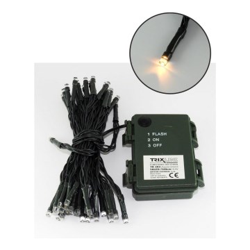 Ghirlandă LED de exterior, 100 LED, 2 moduri, alimentare 3x AA, 10,8 m, IP44, alb cald