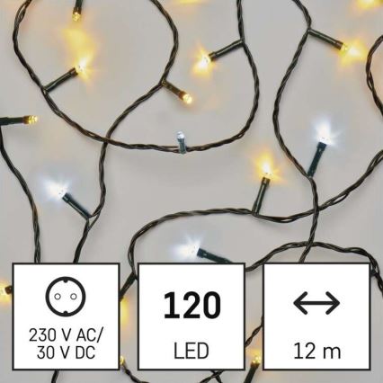 Ghirlandă LED de exterior, 120 LED, 2 funcții, 17 m, IP44, alb cald/rece