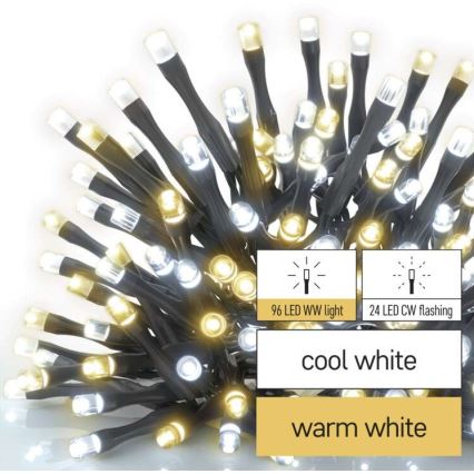 Ghirlandă LED de exterior, 120 LED, 2 funcții, 17 m, IP44, alb cald/rece