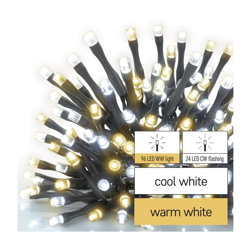 Ghirlandă LED de exterior, 120 LED, 2 funcții, 17 m, IP44, alb cald/rece