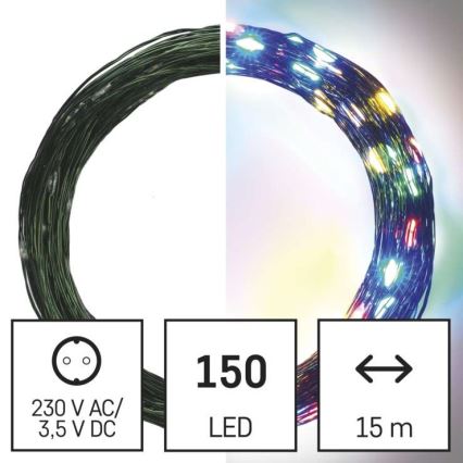 Ghirlandă LED de exterior, 150 LED, 20 m, IP44, multicoloră