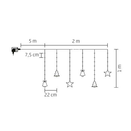 Ghirlandă LED de exterior, 186 LED, 7 m, IP44, alb rece