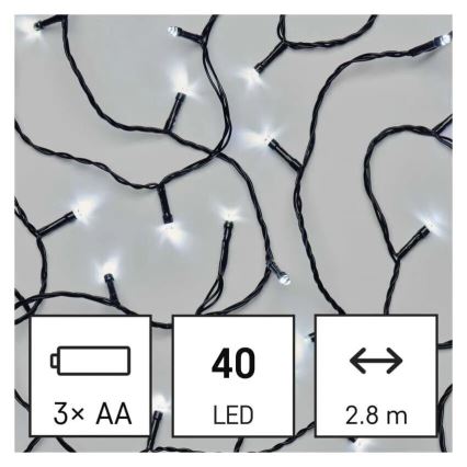 Ghirlandă LED de exterior 3,3 m, 40 LED, alimentare 3xAA, IP44, alb rece