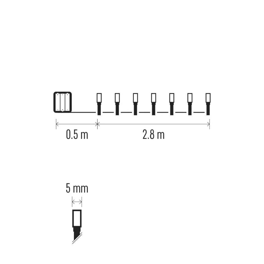 Ghirlandă LED de exterior 3,3 m, 40 LED, alimentare 3xAA, IP44, alb rece