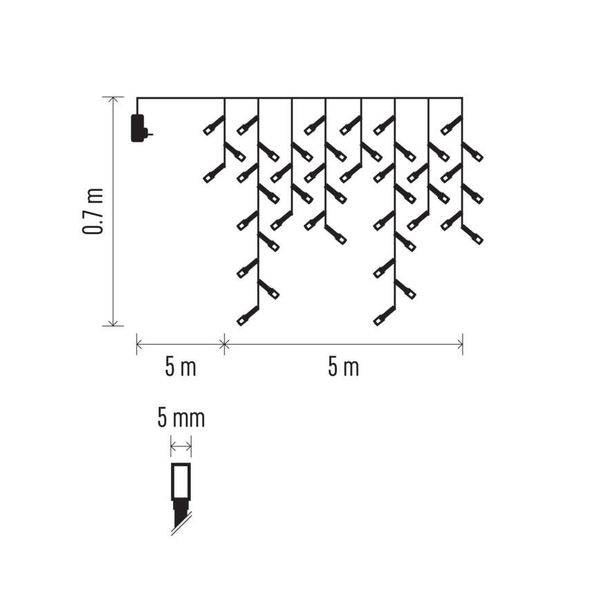 Ghirlandă LED de exterior 300 LED, 8 moduri, 10 m, IP44, alb cald + telecomandă