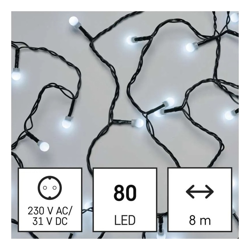 Ghirlandă LED de exterior 80 LED/8 funcții, 13 m, alb rece, IP44