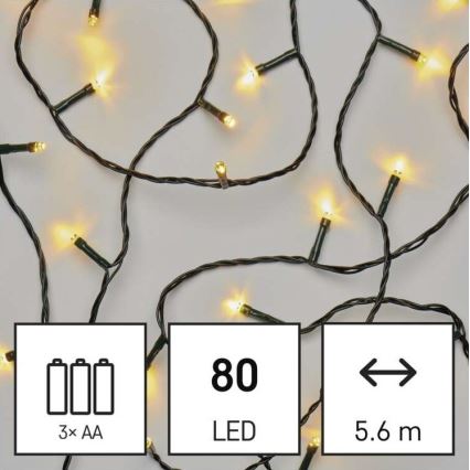 Ghirlandă LED de exterior 80xLED/3xAA, 6,1 m, IP44, alb cald