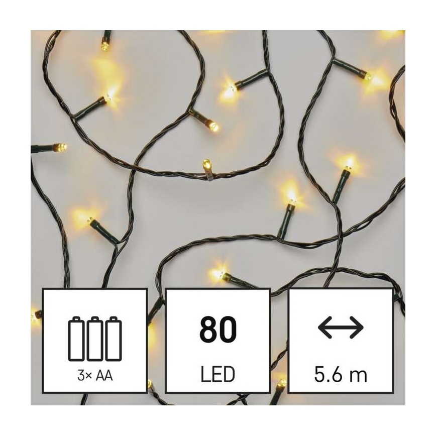 Ghirlandă LED de exterior 80xLED/3xAA, 6,1 m, IP44, alb cald