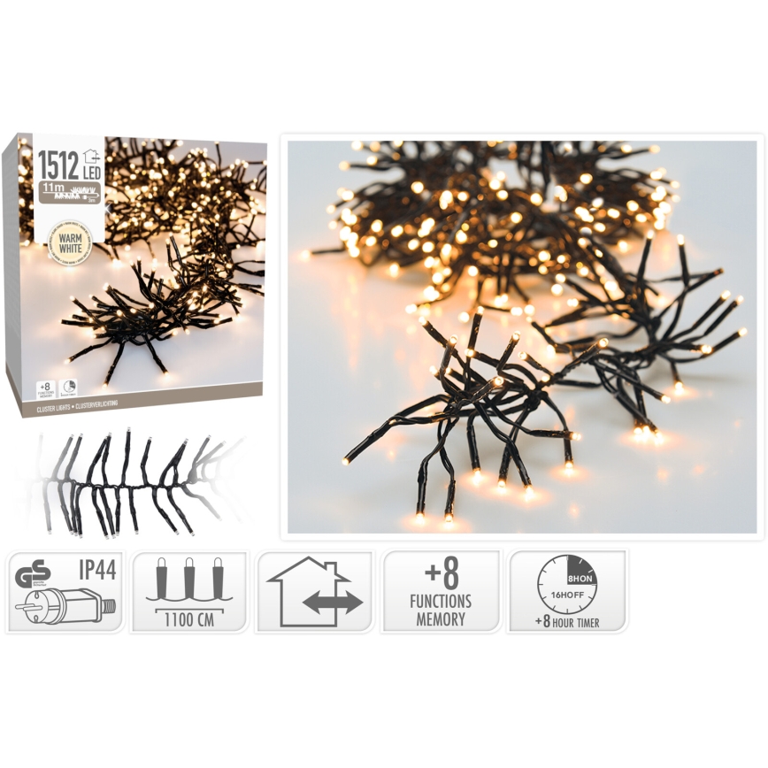 Ghirlandă LED de exterior pentru Crăciun 1512xLED/230V/8 funcții 14 m IP44 alb cald