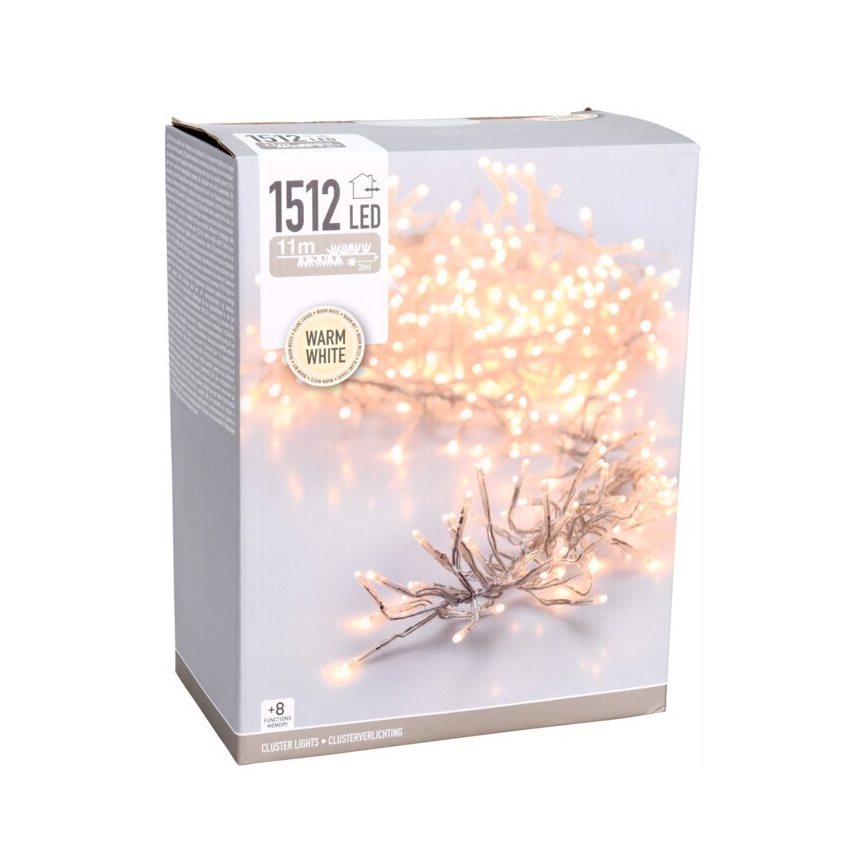 Ghirlandă LED de exterior pentru Crăciun 1512xLED/230V/8 funcții 14 m IP44 alb cald