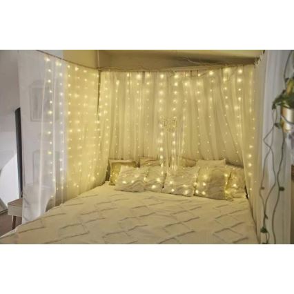 Ghirlandă LED de exterior pentru Crăciun, 300 LED, 8 funcții, 5,9 m, IP44, alb cald