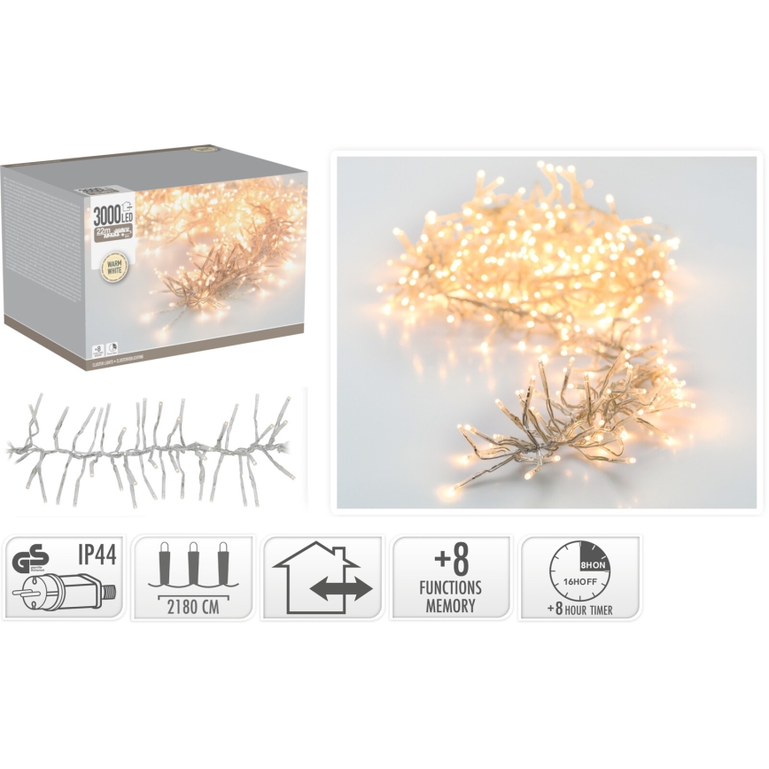 Ghirlandă LED de exterior pentru Crăciun 3000xLED/230V/8 funcții 24,8 m IP44 alb cald