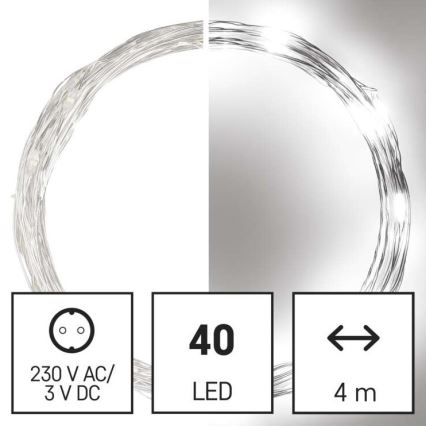 Ghirlandă LED de exterior pentru Crăciun 40xLED/9m IP44 alb rece