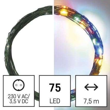 Ghirlandă LED de exterior pentru Crăciun 75 LED/12,5 m IP44 multicolor