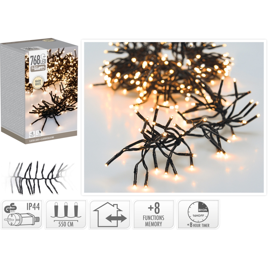 Ghirlandă LED de exterior pentru Crăciun 768xLED/230V/8 funcții 8,5 m IP44 alb cald