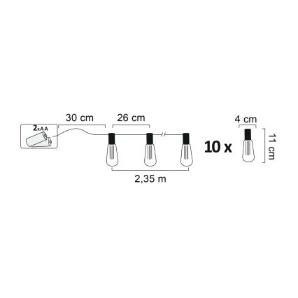 Ghirlandă LED decorativă EDISON 2,65 m 10xLED/2xAA