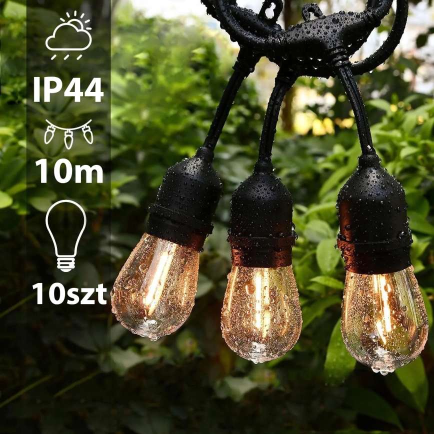 Ghirlandă LED decorativă pentru exterior, 10xE27/1W/230V, 10,94 m, IP44, negru