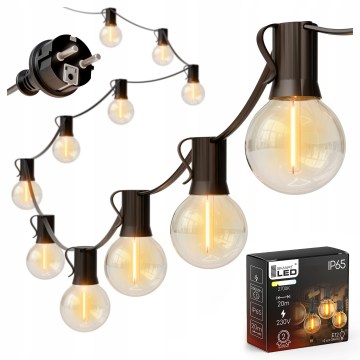 Ghirlandă LED decorativă pentru exterior, 20 x soclu E12, 1 W, 230 V, 20 m, IP65, neagră