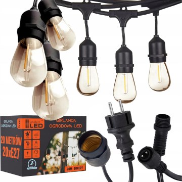 Ghirlandă LED decorativă pentru exterior 20xE27/1W/230V 20,94 m IP44 negru