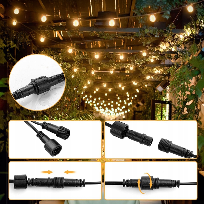 Ghirlandă LED decorativă pentru exterior, 25xE12/1W/230V, 17,5 m, IP65, negru