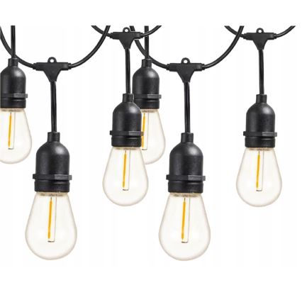 Ghirlandă LED decorativă pentru exterior, 30x socluri E27, 1 W per bec, 230 V, 16,44 m, IP44, negru