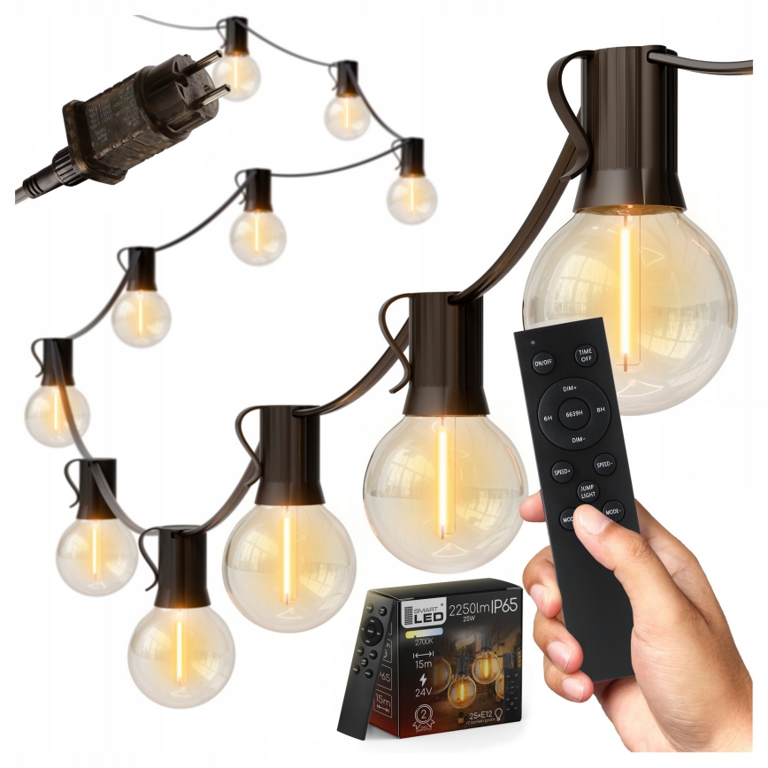 Ghirlandă LED decorativă reglabilă pentru exterior 25xE12/1W/24/230V 17,5 m IP65 neagră + telecomandă